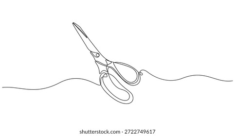 Continuous Line Drawing of Sewing Scissors,Continuous Line Drawing of Scissors Cutting a Straight Line,Elegant Single Line Scissors Illustration