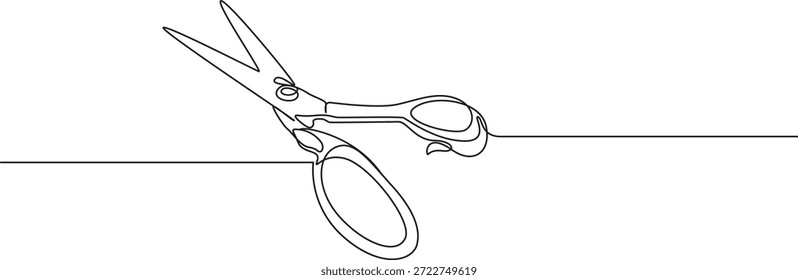 Continuous Line Drawing of Sewing Scissors,Continuous Line Drawing of Scissors Cutting a Straight Line,Elegant Single Line Scissors Illustration