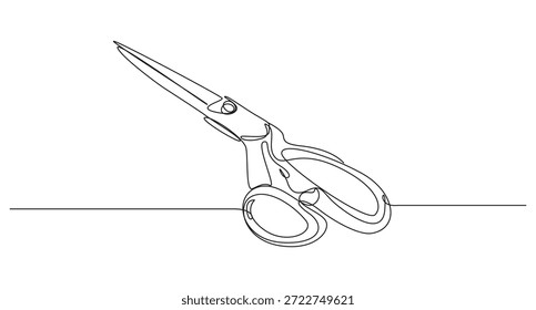 Continuous Line Drawing of Sewing Scissors,Continuous Line Drawing of Scissors Cutting a Straight Line,Elegant Single Line Scissors Illustration