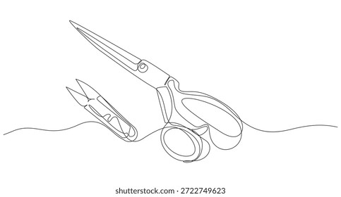 Continuous Line Drawing of Sewing Scissors,Continuous Line Drawing of Scissors Cutting a Straight Line,Elegant Single Line Scissors Illustration