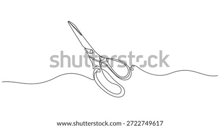 Continuous Line Drawing of Sewing Scissors,Continuous Line Drawing of Scissors Cutting a Straight Line,Elegant Single Line Scissors Illustration
