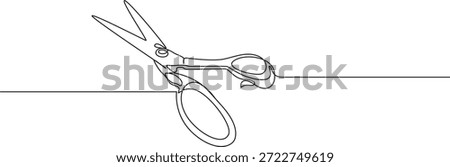 Continuous Line Drawing of Sewing Scissors,Continuous Line Drawing of Scissors Cutting a Straight Line,Elegant Single Line Scissors Illustration