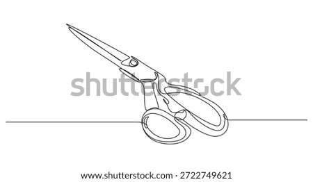 Continuous Line Drawing of Sewing Scissors,Continuous Line Drawing of Scissors Cutting a Straight Line,Elegant Single Line Scissors Illustration