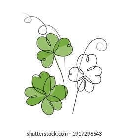 Kontinuierliche Zeichnung von Shamrock-Blättern Bouquet. Vektorgrafik des irischen Symbols des St. Patrick Day. Minimalismus im Design. Gut für Poster, Banner und Logotypen.