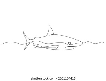 Continuous line drawing of shark with the ocean. Minimalism art.