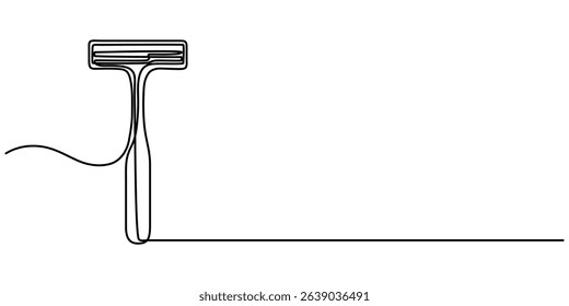 Continuous line drawing of shaving razor, shave beard, one line, single line art, hand drawn, vector illustration, Razor Blade Continuous Line Icon. 