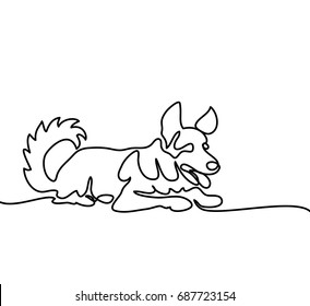 Continuous line drawing. Sheep dog lies. Vector illustration