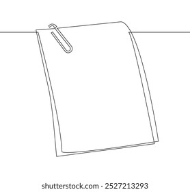 Continuous line drawing of sheets of paper with a paperclip, symbolizing notes, to-do lists, and reminders.