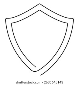 Crachá de escudo de desenho de linha contínua. Símbolo de desenho de proteção e guarda. Ilustração vetorial isolada em branco.