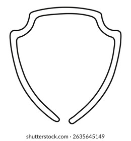 Crachá de escudo de desenho de linha contínua. Símbolo de desenho de proteção e guarda. Ilustração vetorial isolada em branco.
