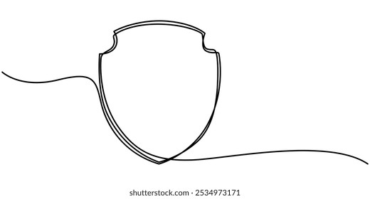 Desenho de linha contínua de escudo Uma linha protege símbolo linear seguro conceito vetor ilustração, distintivo de prêmio desenho contínuo de uma linha, Habilidades sociais Linha contínua Ícone editável