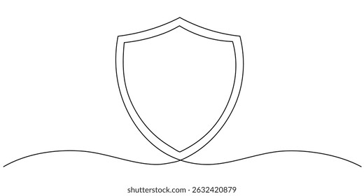 Desenho de linha contínua do escudo. Plano de fundo do desenho de uma linha. Ilustração vetorial. Traçado editável