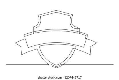 continuous line drawing of shield and ribbon label