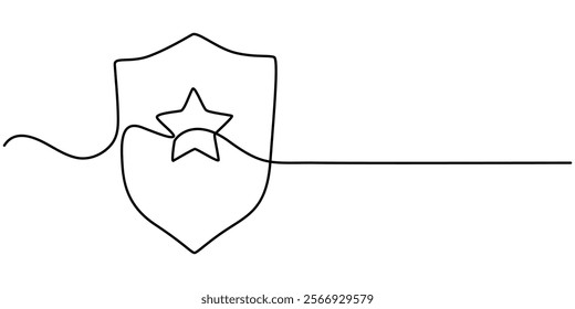 continuous line drawing of shield symbol with stars. abstract line art illustration, Defence Vector Line Icon - Simple Thin Line Icon, Premium Quality Design Element, Police gold shield badge.