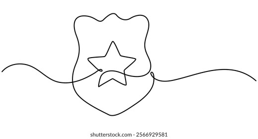 continuous line drawing of shield symbol with stars. abstract line art illustration, Defence Vector Line Icon - Simple Thin Line Icon, Premium Quality Design Element, Police gold shield badge.