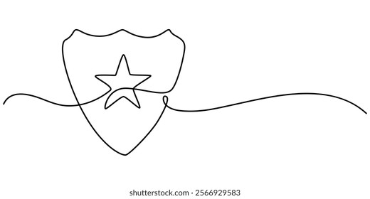 continuous line drawing of shield symbol with stars. abstract line art illustration, Defence Vector Line Icon - Simple Thin Line Icon, Premium Quality Design Element, Police gold shield badge.