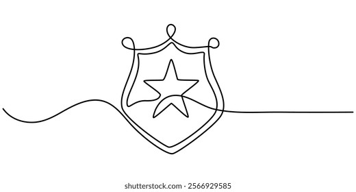 continuous line drawing of shield symbol with stars. abstract line art illustration, Defence Vector Line Icon - Simple Thin Line Icon, Premium Quality Design Element, Police gold shield badge.