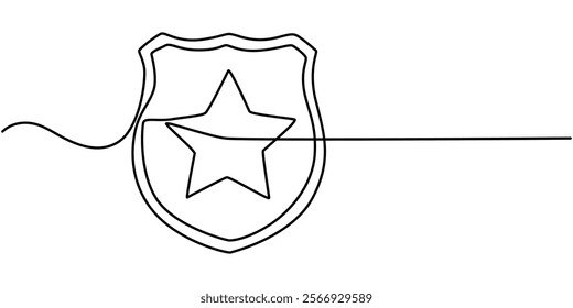 continuous line drawing of shield symbol with stars. abstract line art illustration, Defence Vector Line Icon - Simple Thin Line Icon, Premium Quality Design Element, Police gold shield badge.