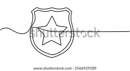 continuous line drawing of shield symbol with stars. abstract line art illustration, Defence Vector Line Icon - Simple Thin Line Icon, Premium Quality Design Element, Police gold shield badge.