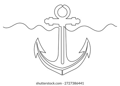 Dibujo de línea continuo de un icono de anclaje de barco diseño minimalista aislado