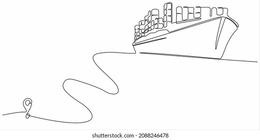 
Continuous line drawing of ship line path vector icon of ship port route with starting point and one line trace - Vector illustration. - Vector