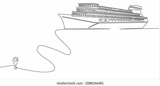 
Continuous line drawing of ship line path vector icon of ship port route with starting point and one line trace - Vector illustration. - Vector