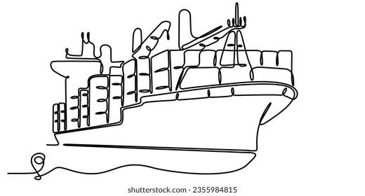 Continuous line drawing of ship line path vector icon of ship port route with starting point and one line trace - Vector illustration. - Vector