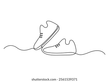 Continuous line drawing of shoe. Sneakers a sport shoes for hand drawing minimalism design. Sketch sneakers for your creativity isolated on white background vector illustration