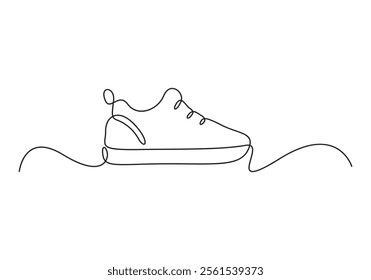 Continuous line drawing of shoe. Sneakers a sport shoes for hand drawing minimalism design. Sketch sneakers for your creativity isolated on white background vector illustration