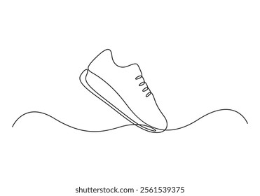 Continuous line drawing of shoe. Sneakers a sport shoes for hand drawing minimalism design. Sketch sneakers for your creativity isolated on white background vector illustration