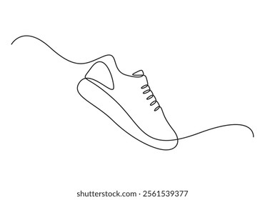 Continuous line drawing of shoe. Sneakers a sport shoes for hand drawing minimalism design. Sketch sneakers for your creativity isolated on white background vector illustration