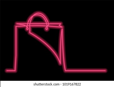continuous line drawing of shopping bag with neon vector effect