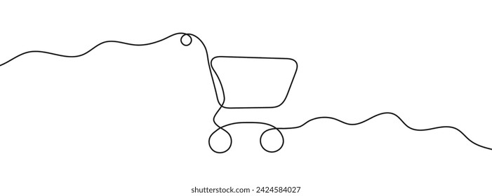 Continuous line drawing of shopping cart . One line drawing background. Vector illustration. Single line shopping cart icon.