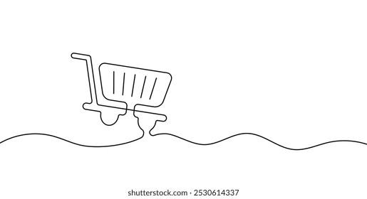 Desenho de linha contínua do ícone do carrinho de compras. Estilo de estrutura de tópicos de cesta única de compras. Ilustração vetorial isolada no plano de fundo branco