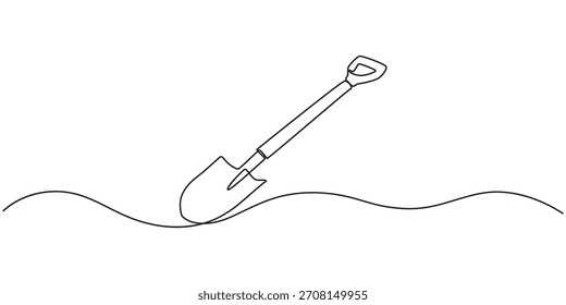 Endloszeichnung der Schaufel. Lineares Schaufelsymbol. Ein Zeichnungshintergrund. Vektorgrafik.  fortlaufendes Liniensymbol, fortlaufende Linienzeichnung des Vektorsymbols. Einzeln