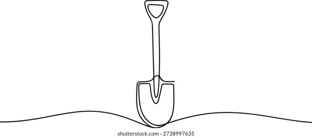 Continuous line drawing of shovel. Shovel linear icon. one line Art icon drawing vector
