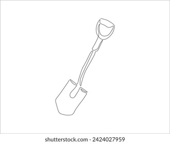 Continuous Line Drawing Of Shovel. One Line Of Shovel. Gardening Tool Continuous Line Art. Editable Outline.