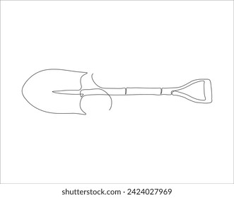 Continuous Line Drawing Of Shovel. One Line Of Shovel. Gardening Tool Continuous Line Art. Editable Outline.