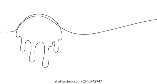 Continuous line drawing showing syrup or liquid dripping in abstract minimalist style, suitable for dessert or confection designs.
