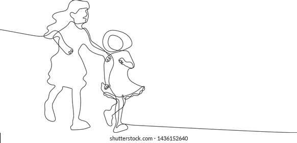 Continuous line drawing of a siblings are running playing together.