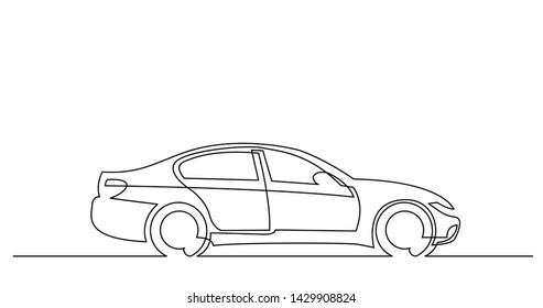 Continuous Line Drawing Of Side View Of Modern Sedan Car