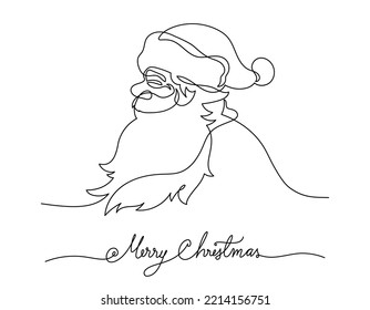Continuous line drawing side view santa claus and greeting merry christmas, Concept of Christmas. Holiday, New year.
 Vector design illustration on white background.
