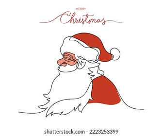 Continuous line drawing side view santa claus and greeting merry christmas, Concept of Christmas. Holiday, New year.
 Vector design illustration on white background.