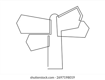 Continuous Line Drawing of a Signpost with Blank Directional Arrows. continuous line drawing. Editable stroke.	
