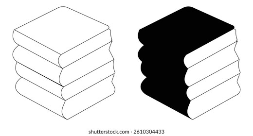 Continuous line drawing and silhouette of book opening vector illustration, Continuous one-line drawing of book opening vector illustration. 