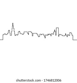 continuous line drawing of silhouette city. Silhouette of the city in a one line style. Modern urban landscape. City skyscrapers building office horizon on a isolated on a white background.
