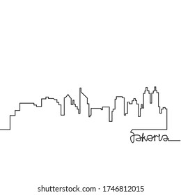continuous line drawing of silhouette city. Silhouette of the city in a one line style. Modern urban landscape. City skyscrapers building office horizon on a isolated on a white background.