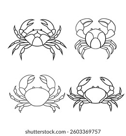 Continuous line drawing silhouette of a crab set