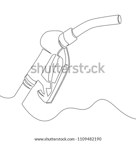 Continuous line drawing Silhouette icon gun for petrol filling stations, fuel pump hose vector