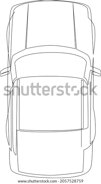 Continuous line drawing of a simple car.\
View from above. Vector\
illustration.